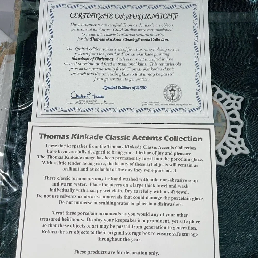 Thomas Kinkade Blessings of Christmas Ornaments Limited Edition Porcelain Set